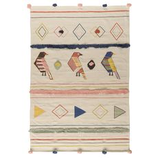 Ковер из хлопка в этническом стиле с орнаментом Птицы из коллекции Ethnic, 120х180 см, Tkano