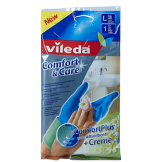 Перчатки Комфорт с кремом для чув. кожи рук, размер L, Vileda