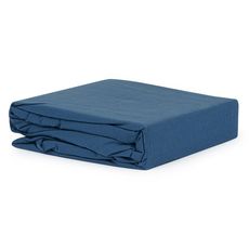 Простыня темно-синего цвета из органического стираного хлопка из коллекции Essential, 240х270 см, Tkano