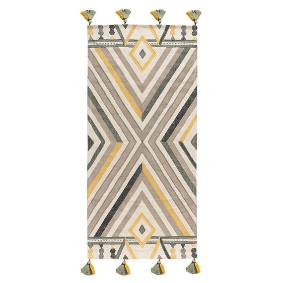 Ковер из хлопка с контрастным узором и кисточками из коллекции Ethnic, 70х160 см, Tkano