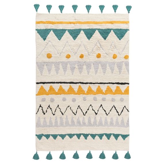 Ковер из хлопка с контрастным этническим орнаментом из коллекции Ethnic, 120x180 см, Tkano