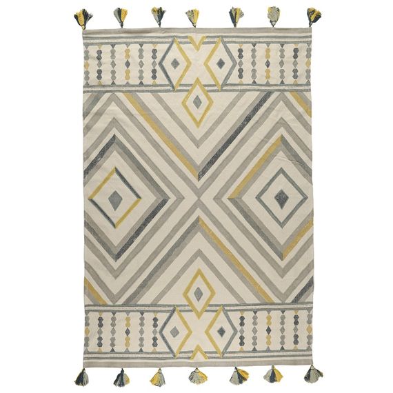 Ковер из хлопка с контрастным узором и кисточками из коллекции Ethnic, 160х230 см, Tkano