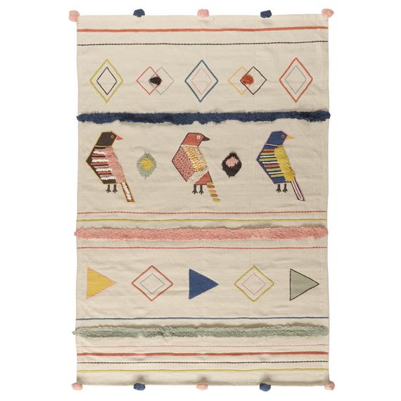 Ковер из хлопка в этническом стиле с орнаментом Птицы из коллекции Ethnic, 120х180 см, Tkano