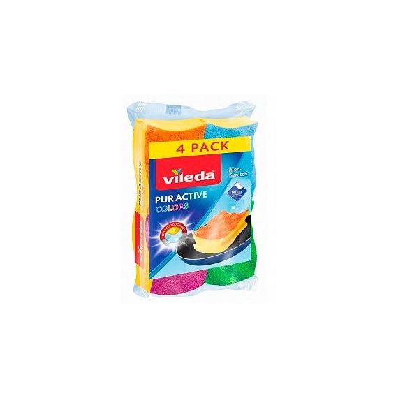 Губка ПУР Колорс, высокий поролон, 4 шт, Vileda