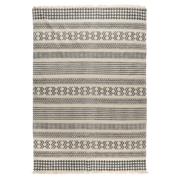 Ковер из хлопка с контрастным орнаментом и бахромой из коллекции Ethnic, 160х230 см, Tkano