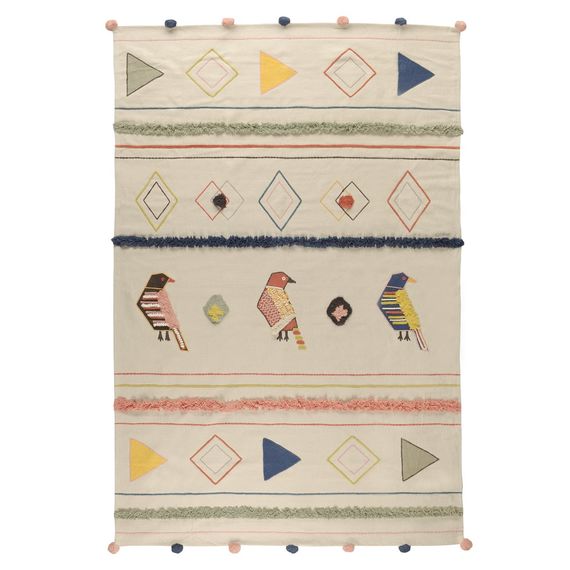 Ковер из хлопка в этническом стиле с орнаментом Птицы из коллекции Ethnic, 160х230 см, Tkano
