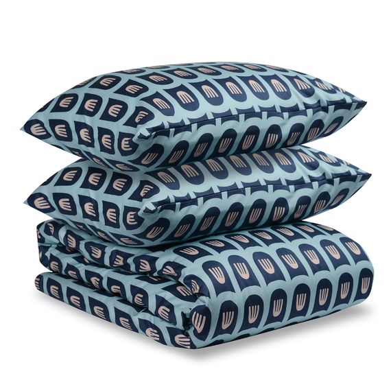 Комплект постельного белья двусторонний из сатина розового и голубого цветов с принтом Blossom time из коллекции Cuts&Pieces, Tkano