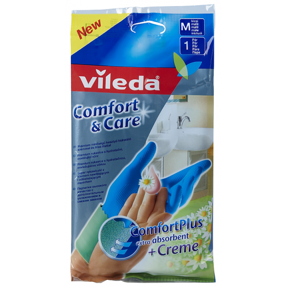 Перчатки Комфорт с кремом для чув. кожи рук, размер М, Vileda