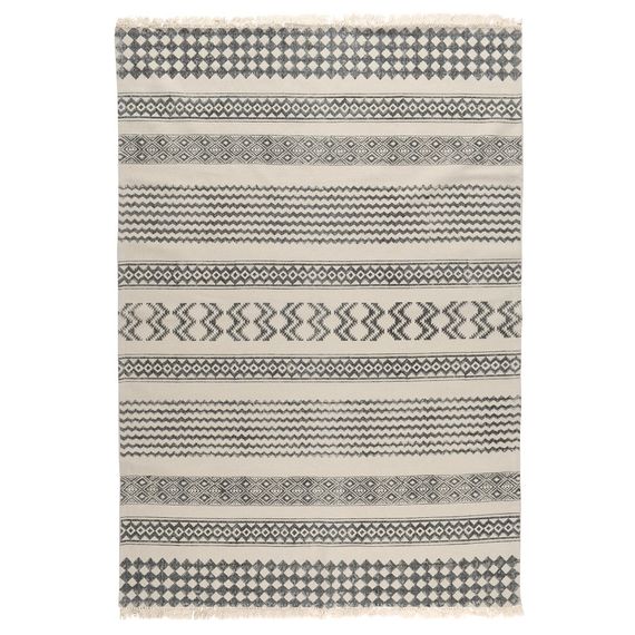 Ковер из хлопка с контрастным орнаментом и бахромой из коллекции Ethnic, 120х180 см, Tkano