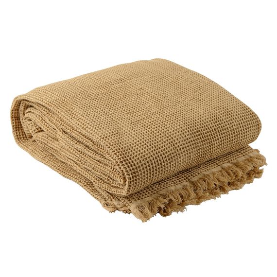 Покрывало вафельное из хлопка светло-коричневого цвета  из коллекции Essential, 180х250 см, Tkano