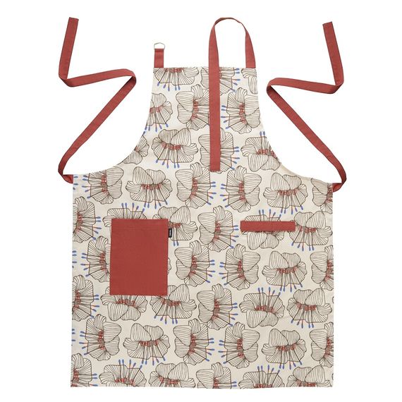 Фартук из хлопка молочного цвета с принтом Цветы из коллекции Prairie, 85х70 см, Tkano