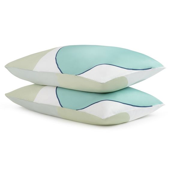 Набор из двух наволочек из сатина  мятного цвета с авторским принтом из коллекции Freak Fruit, 50х70 см, Tkano