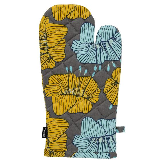 Прихватка-варежка из хлопка серого цвета с принтом Цветы из коллекции Prairie, 33х17,5 см, Tkano