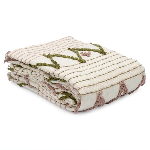 Покрывало из хлопка с бахромой оливкового цвета из коллекции Ethnic, 230х250 см, Tkano