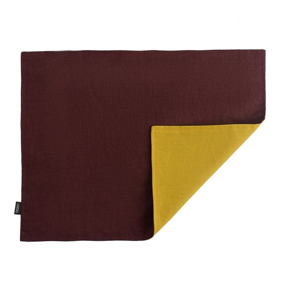 Салфетка под приборы из умягченного льна с декоративной обработкой бордовый/горчица Essential, 35х45, Tkano