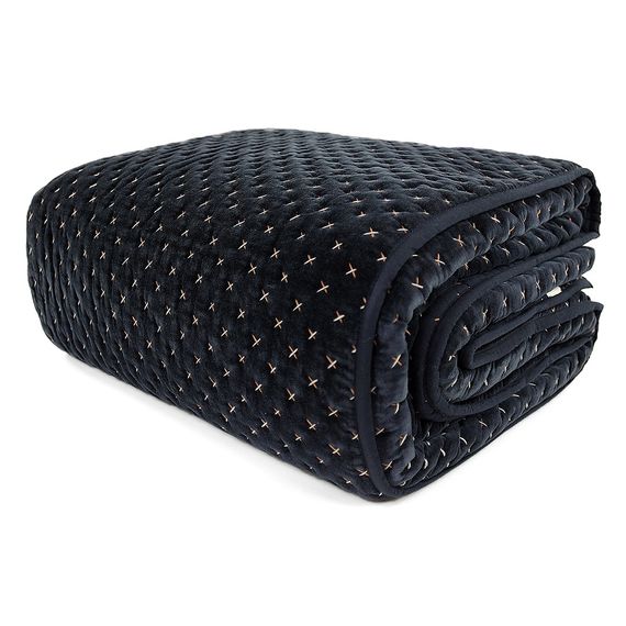 Покрывало стеганое бархатное темно-синего цвета Russian North, 230х250 см, Tkano