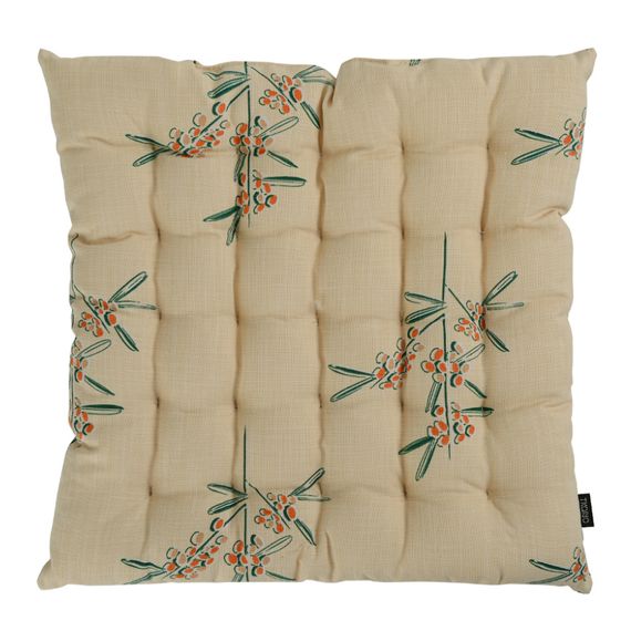 Подушка на стул стеганая из хлопка с графичным принтом Обед рябинника из коллекции Russian North, 40х40 см, Tkano