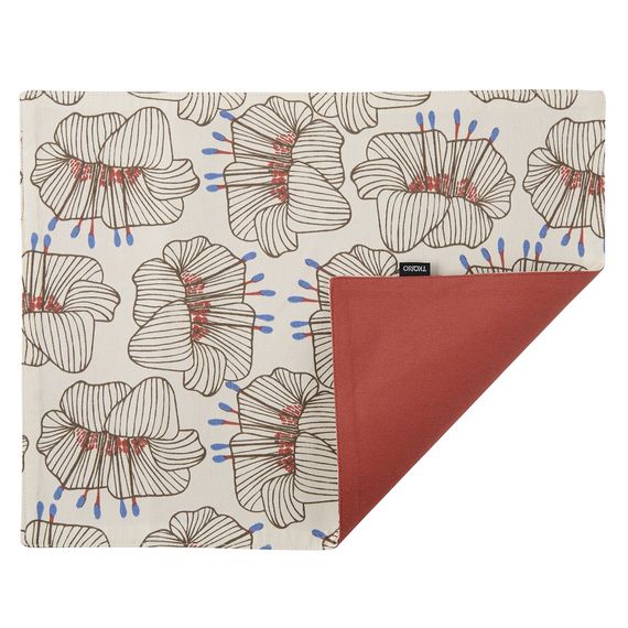 Салфетка двухсторонняя под приборы из хлопка терракотового цвета с принтом Цветы из коллекции Prairie, 35х45 см, Tkano