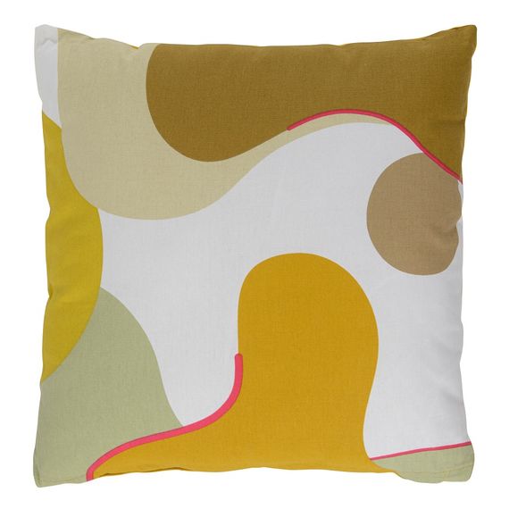 Подушка декоративная из хлопка горчичного цвета с авторским принтом из коллекции Freak Fruit, 45х45 см, Tkano