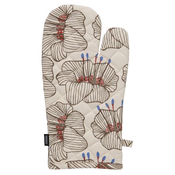 Прихватка-варежка из хлопка молочного цвета с принтом Цветы из коллекции Prairie, 33х17,5 см, Tkano