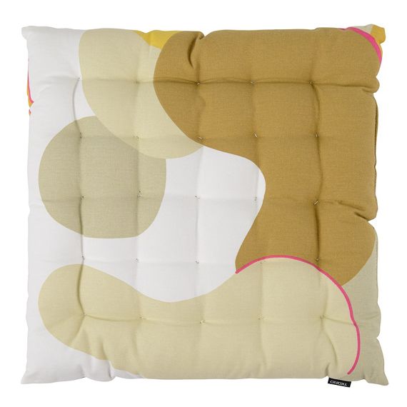 Подушка на стул из хлопка горчичного цвета с авторским принтом из коллекции Freak Fruit, 40х40 см, Tkano