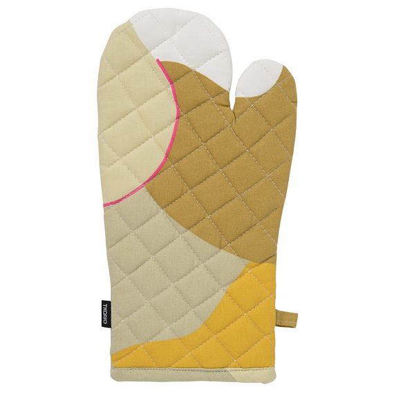 Прихватка-варежка из хлопка горчичного цвета с авторским принтом из коллекции Freak Fruit, 33х17,5 см, Tkano