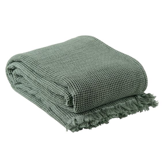 Покрывало вафельное из хлопка мятного цвета  из коллекции Essential, 230х250 см, Tkano
