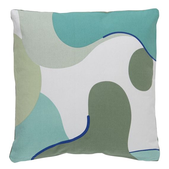 Подушка декоративная из хлопка мятного цвета с авторским принтом из коллекции Freak Fruit, 45х45 см, Tkano