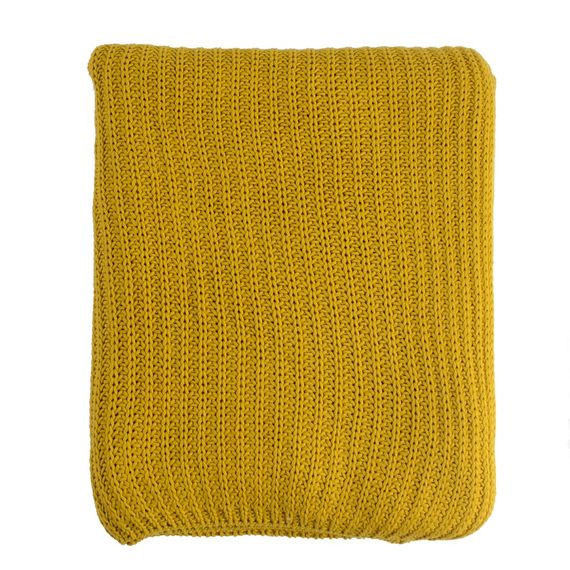 Плед вязаный горчичного цвета Essential,  130х180 см, Tkano