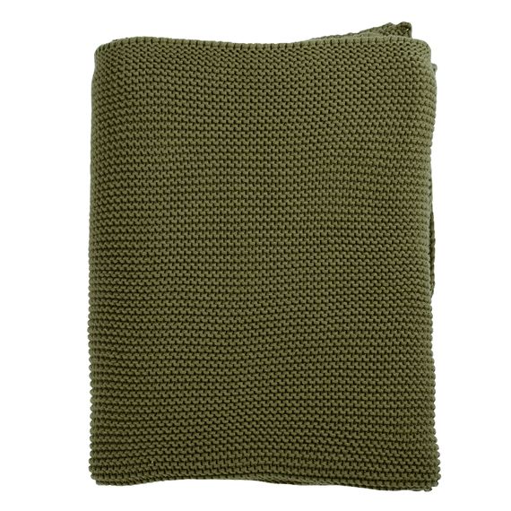 Плед из хлопка жемчужной вязки оливкового цвета из коллекции Essential, 130х180 см, Tkano