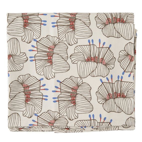 Скатерть из хлопка молочного цвета с принтом Цветы из коллекции Prairie, 170х250 см, Tkano