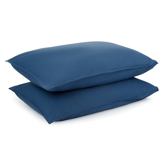 Набор из двух наволочек темно-синего цвета из органического стираного хлопка из коллекции Essential, 50х70 см, Tkano
