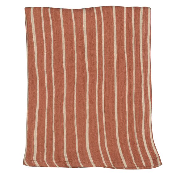 Полотенце кухонное из хлопкового муслина терракотового цвета с принтом Полоски из коллекции Prairie, 50х70 см, Tkano