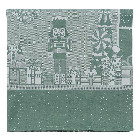 Скатерть из хлопка зеленого цвета с рисунком Щелкунчик из коллекции New Year Essential, 180х180см, Tkano