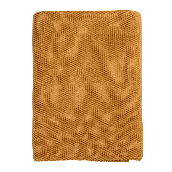 Плед вязаный из хлопка цвета шафрана из коллекции Essential, 130х180 см, Tkano