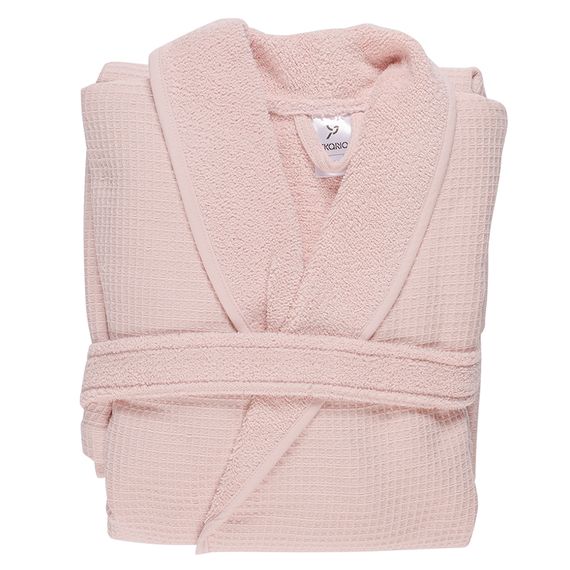 Халат банный из чесаного хлопка цвета пыльной розы из коллекции Essential, M, Tkano