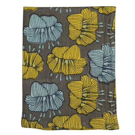 Полотенце кухонное из хлопкового муслина серого цвета с принтом Цветы из коллекции Prairie, 50х70 см, Tkano