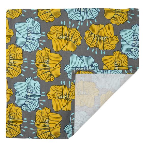 Салфетка сервировочная из хлопка серого цвета с принтом Цветы из коллекции Prairie, 45х45 см, Tkano