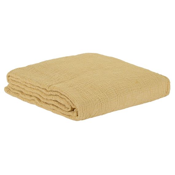 Покрывало из жатого хлопка горчичного цвета  из коллекции Essential, 230х250 см, Tkano