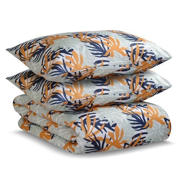 Комплект постельного белья из сатина цвета шафрана с принтом Leaves из коллекции Wild, 200х220 см, Tkano