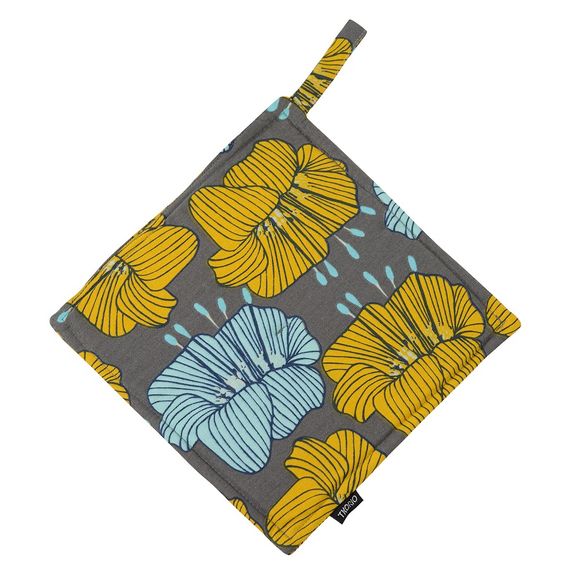 Прихватка из хлопка серого цвета с принтом Цветы из коллекции Prairie, 22х22 см, Tkano