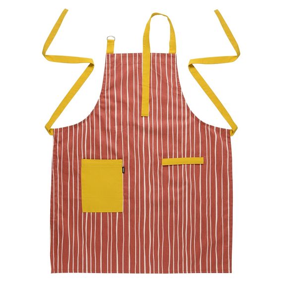 Фартук из хлопка терракотового цвета с принтом Полоски из коллекции Prairie, 85х70 см, Tkano
