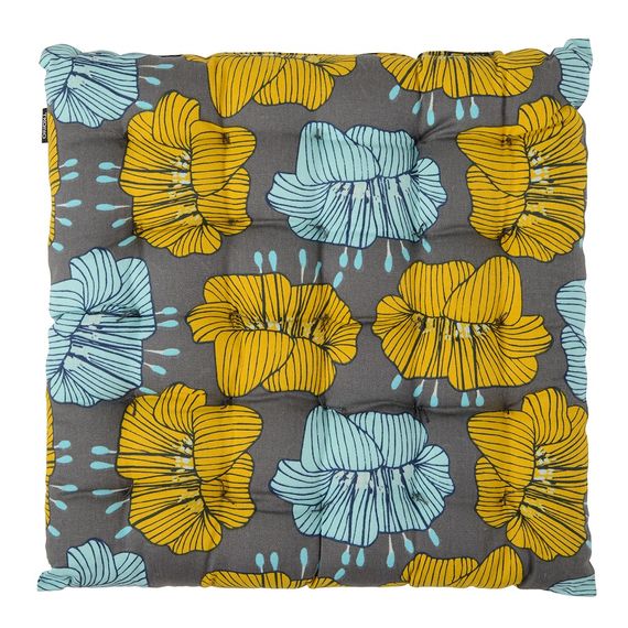 Подушка на стул из хлопка серого цвета с принтом Цветы из коллекции Prairie, 40х40 см, Tkano