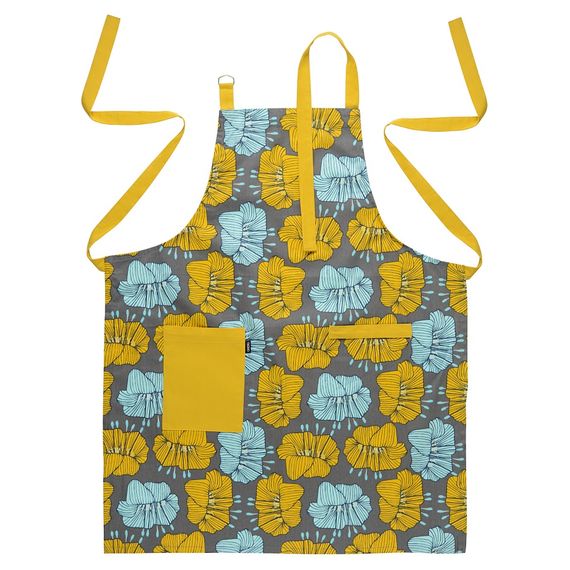 Фартук из хлопка серого цвета с принтом Цветы из коллекции Prairie, 85х70 см, Tkano