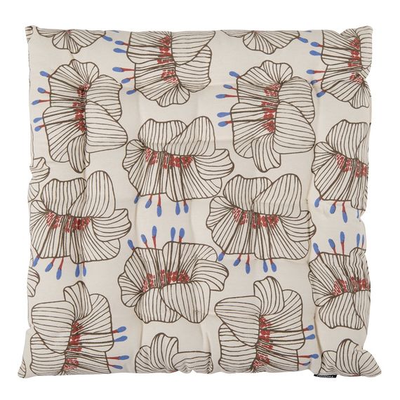 Подушка на стул из хлопка молочного цвета с принтом Цветы из коллекции Prairie, 40х40 см, Tkano