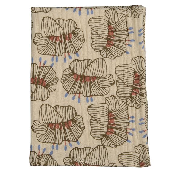 Полотенце кухонное из хлопкового муслина молочного цвета с принтом Цветы из коллекции Prairie, 50х70 см, Tkano